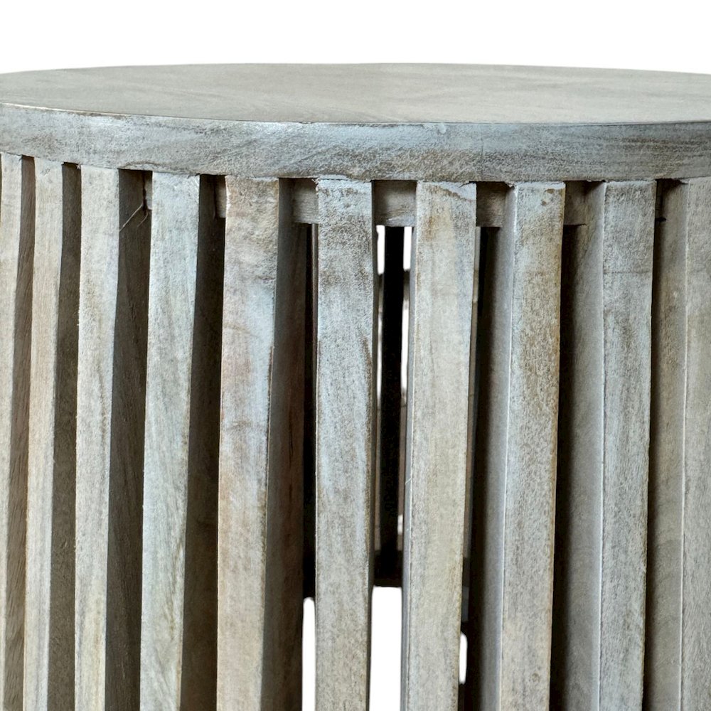 Cascade 24"x21" Slatted Bell Shaped Side Table - Whitewash. Picture 4