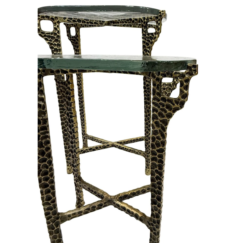 Ignis 26" Hammered Frame with Recycled Glass Nesting Table Set - Hammered Brass. Picture 5