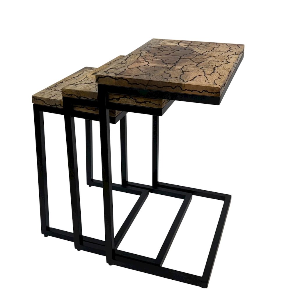 Electra 3 Piece Nesting Table Set - Electrified Wood - Black Iron. Picture 1