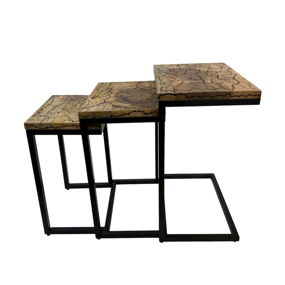 Electra 3 Piece Nesting Table Set - Electrified Wood - Black Iron. Picture 6