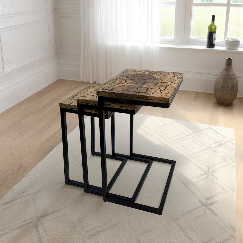 Electra 3 Piece Nesting Table Set - Electrified Wood - Black Iron. Picture 8