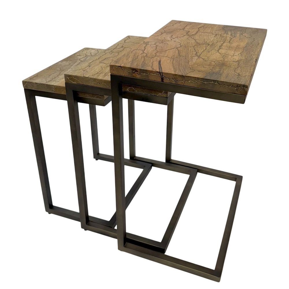 Electra 3 Piece Nesting Table Set - Electrified Wood - Brass - Indstrial Iron. Picture 1