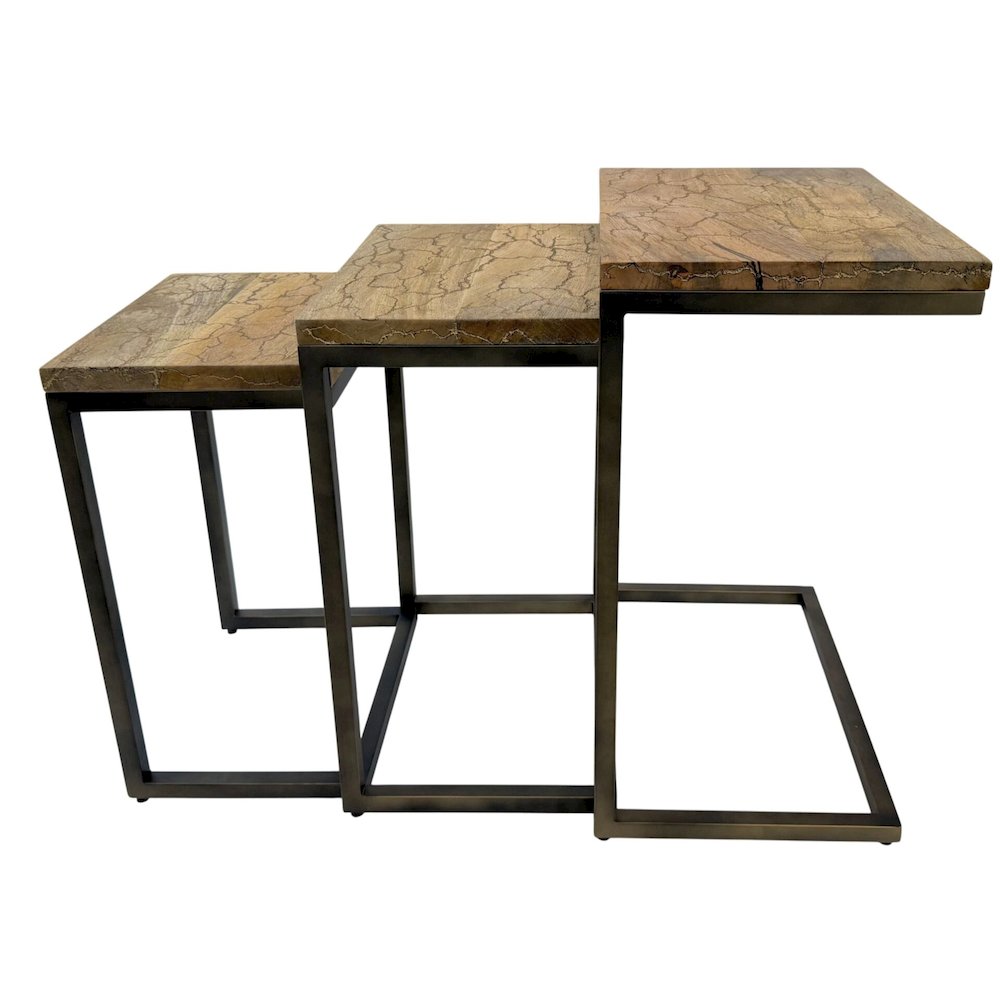 Electra 3 Piece Nesting Table Set - Electrified Wood - Brass - Indstrial Iron. Picture 2