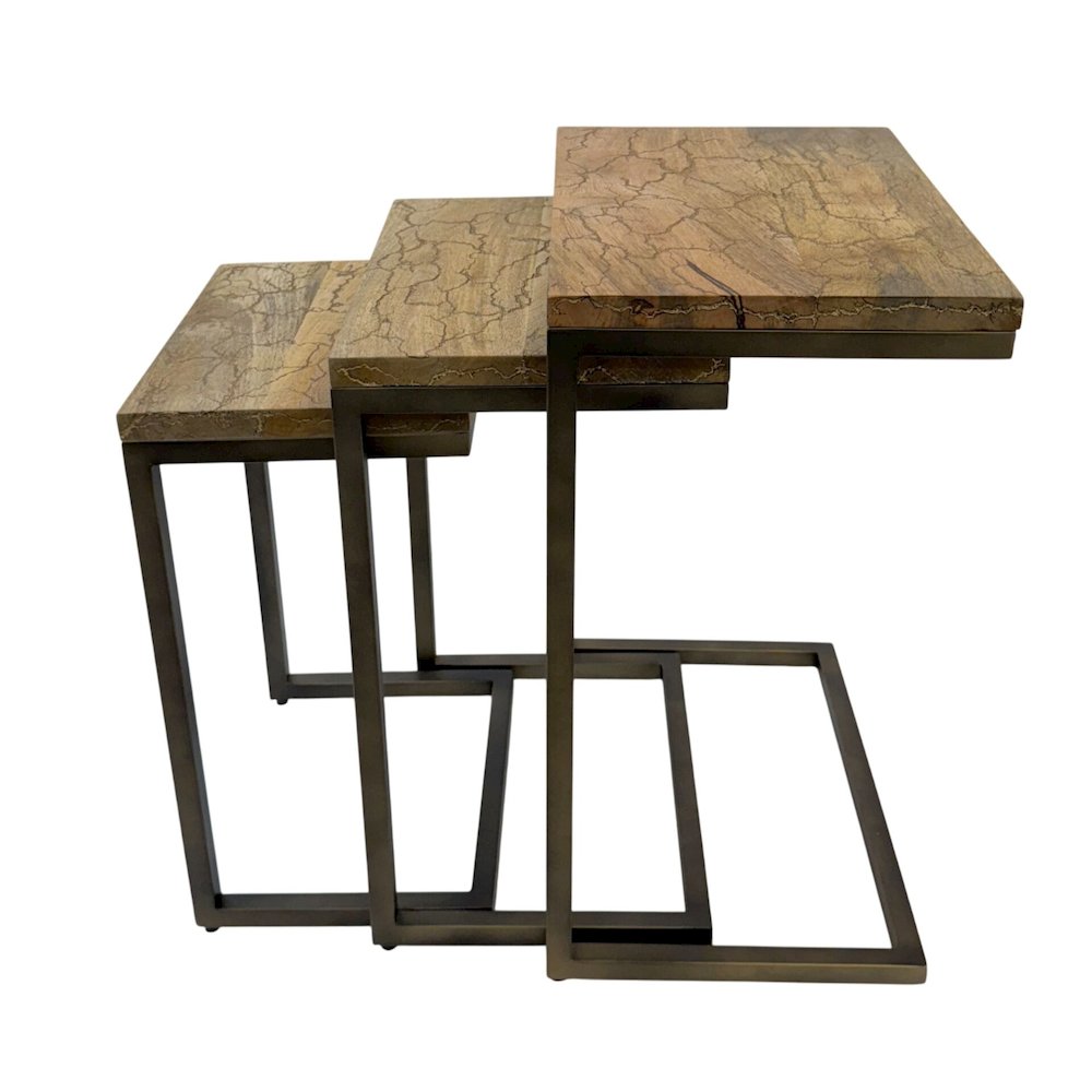 Electra 3 Piece Nesting Table Set - Electrified Wood - Brass - Indstrial Iron. Picture 3