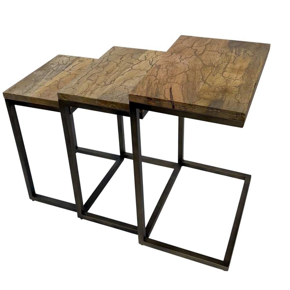Electra 3 Piece Nesting Table Set - Electrified Wood - Brass - Indstrial Iron. Picture 4