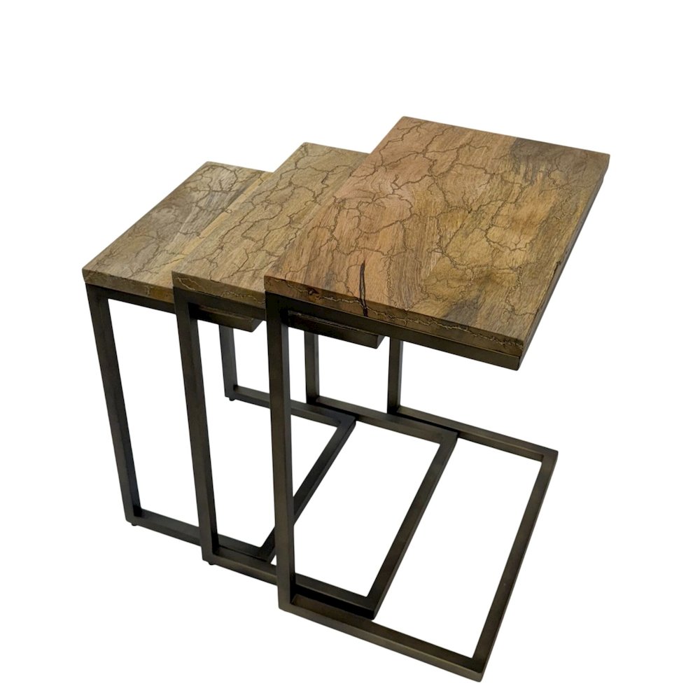 Electra 3 Piece Nesting Table Set - Electrified Wood - Brass - Indstrial Iron. Picture 5
