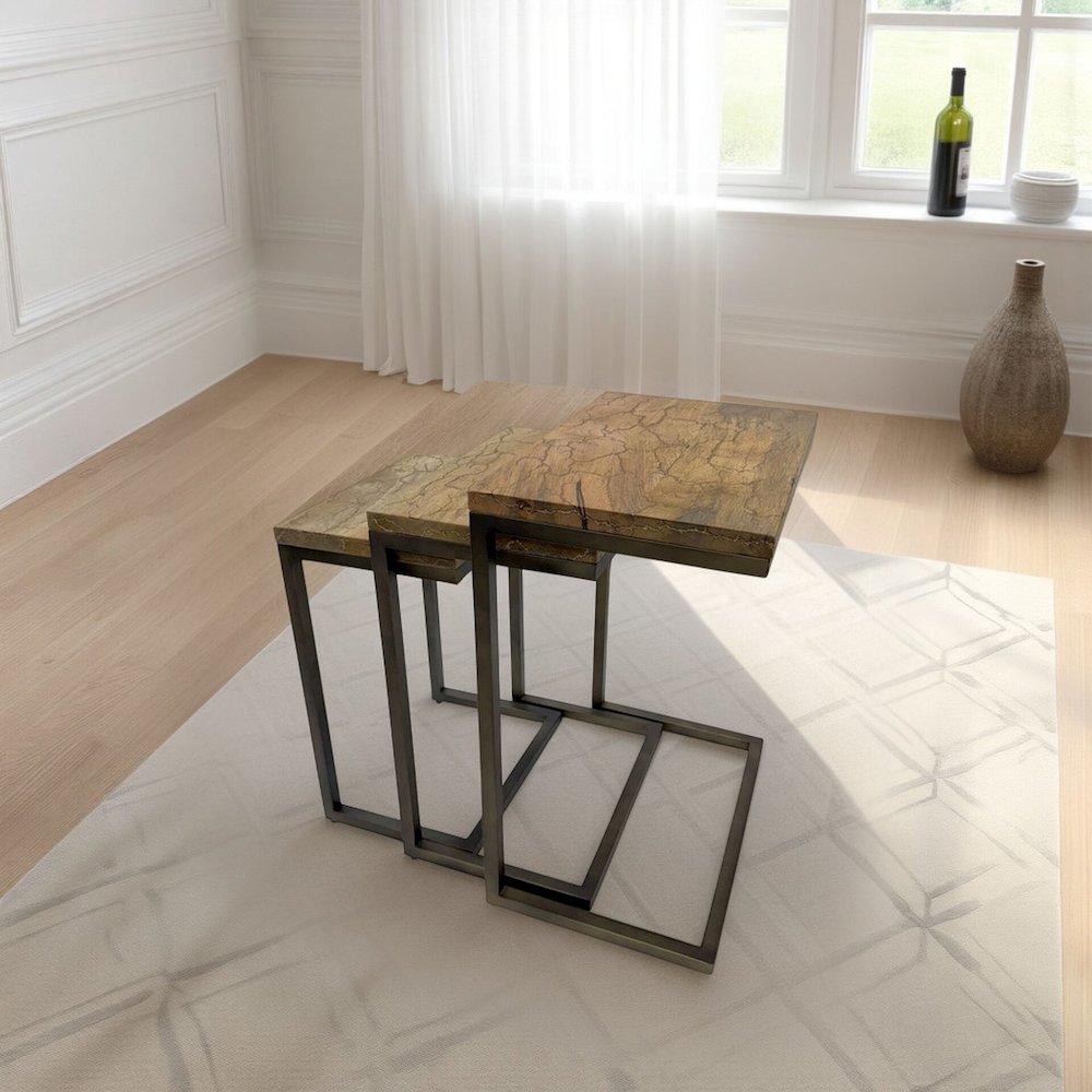 Electra 3 Piece Nesting Table Set - Electrified Wood - Brass - Indstrial Iron. Picture 7