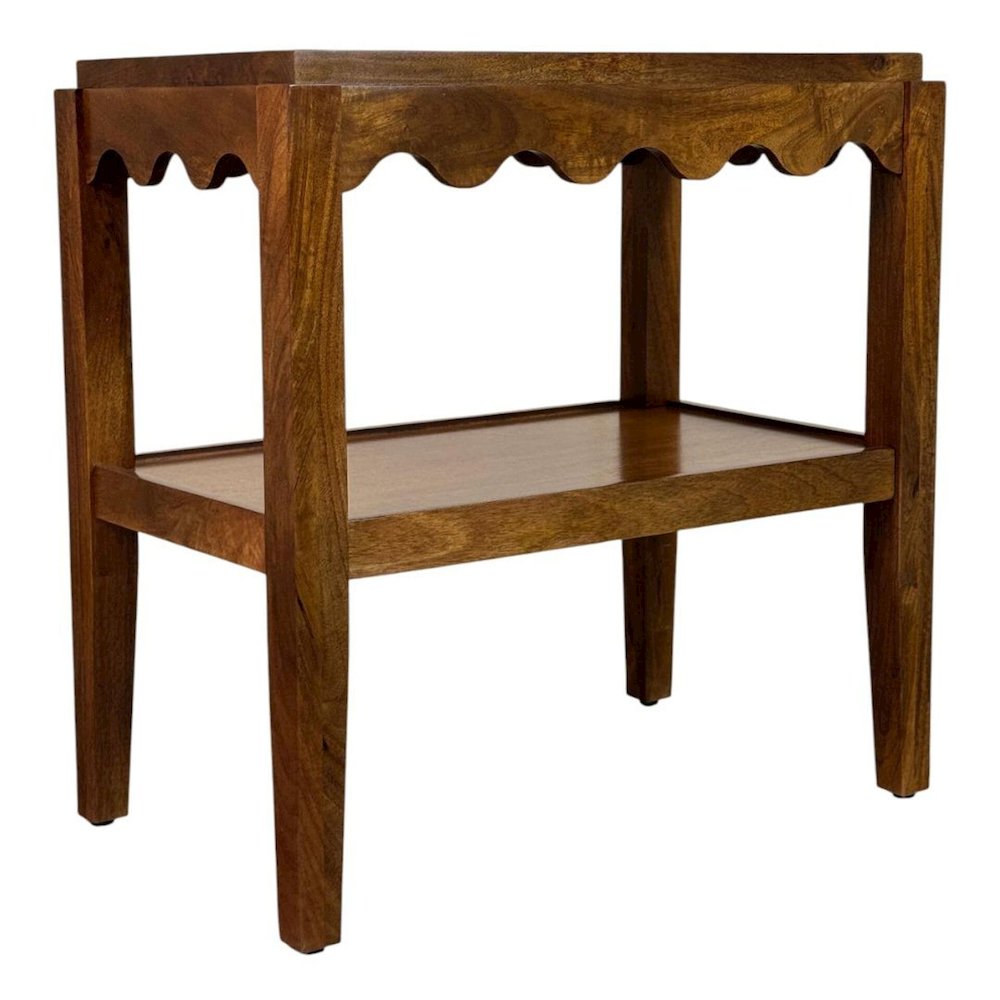 Rectangular Mango Wood Side Table - Decorative Edge and Lower Shelf, Chestnut. Picture 1