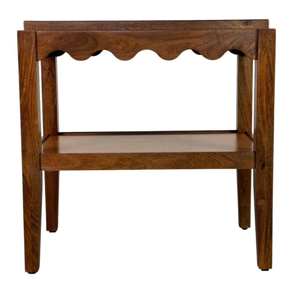 Rectangular Mango Wood Side Table - Decorative Edge and Lower Shelf, Chestnut. Picture 2