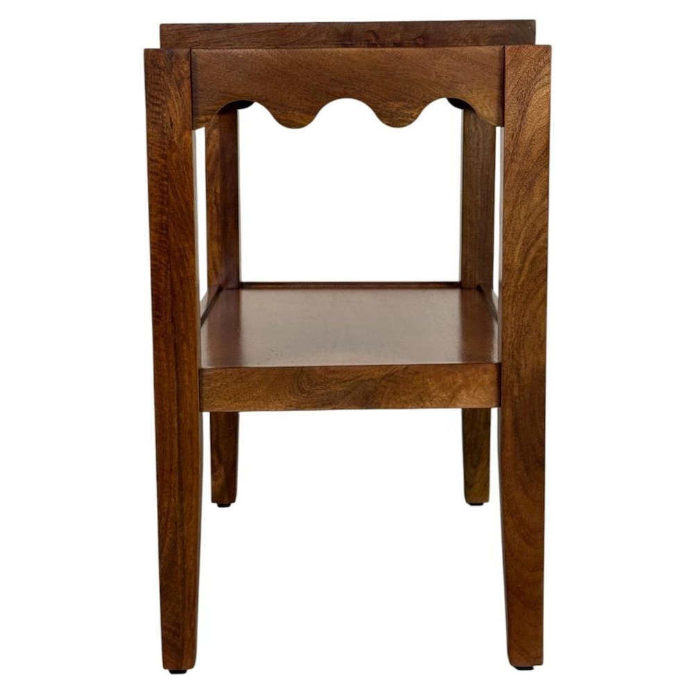 Rectangular Mango Wood Side Table - Decorative Edge and Lower Shelf, Chestnut. Picture 3