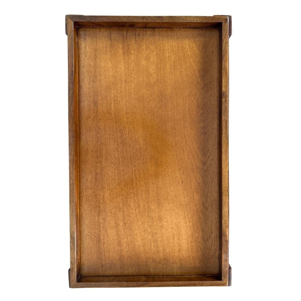 Rectangular Mango Wood Side Table - Decorative Edge and Lower Shelf, Chestnut. Picture 4