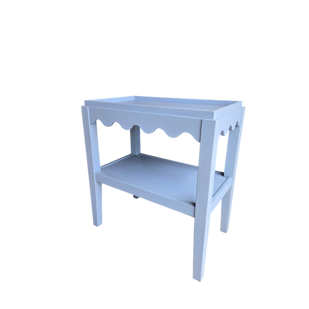 Rectangular Mango Wood Side Table - Decorative Edge and Lower Shelf, Light Blue. Picture 1