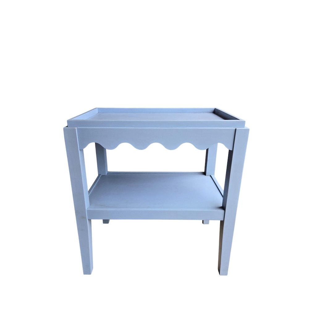 Rectangular Mango Wood Side Table - Decorative Edge and Lower Shelf, Light Blue. Picture 2