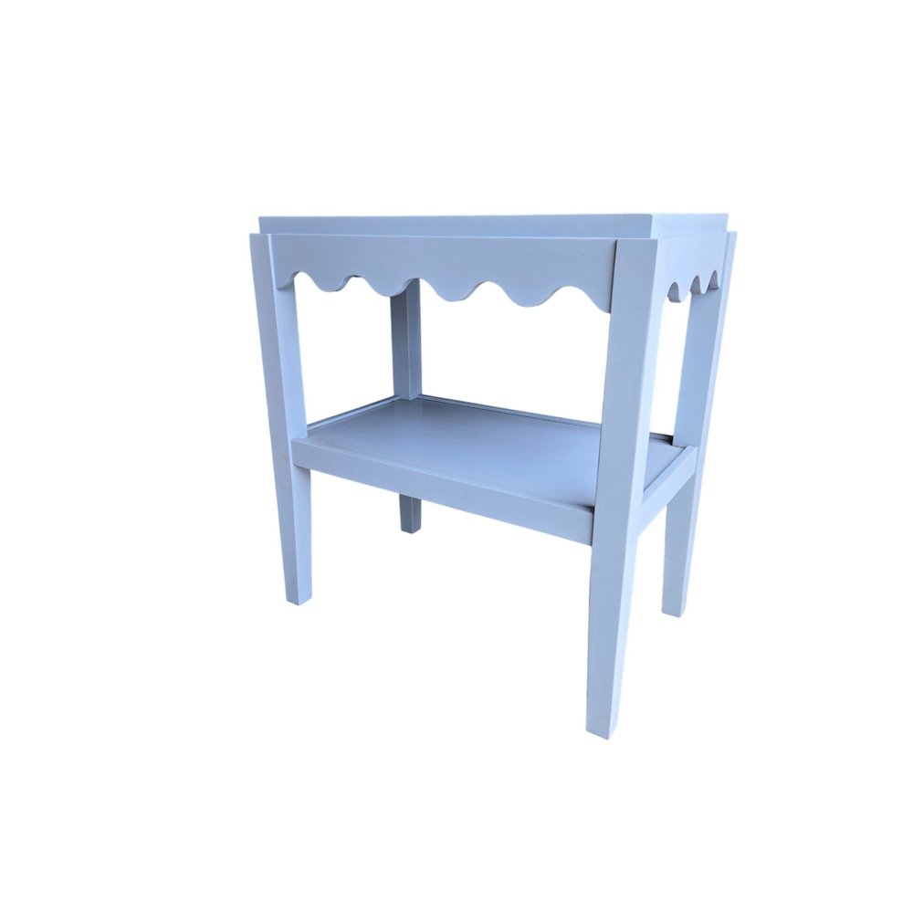 Rectangular Mango Wood Side Table - Decorative Edge and Lower Shelf, Light Blue. Picture 3