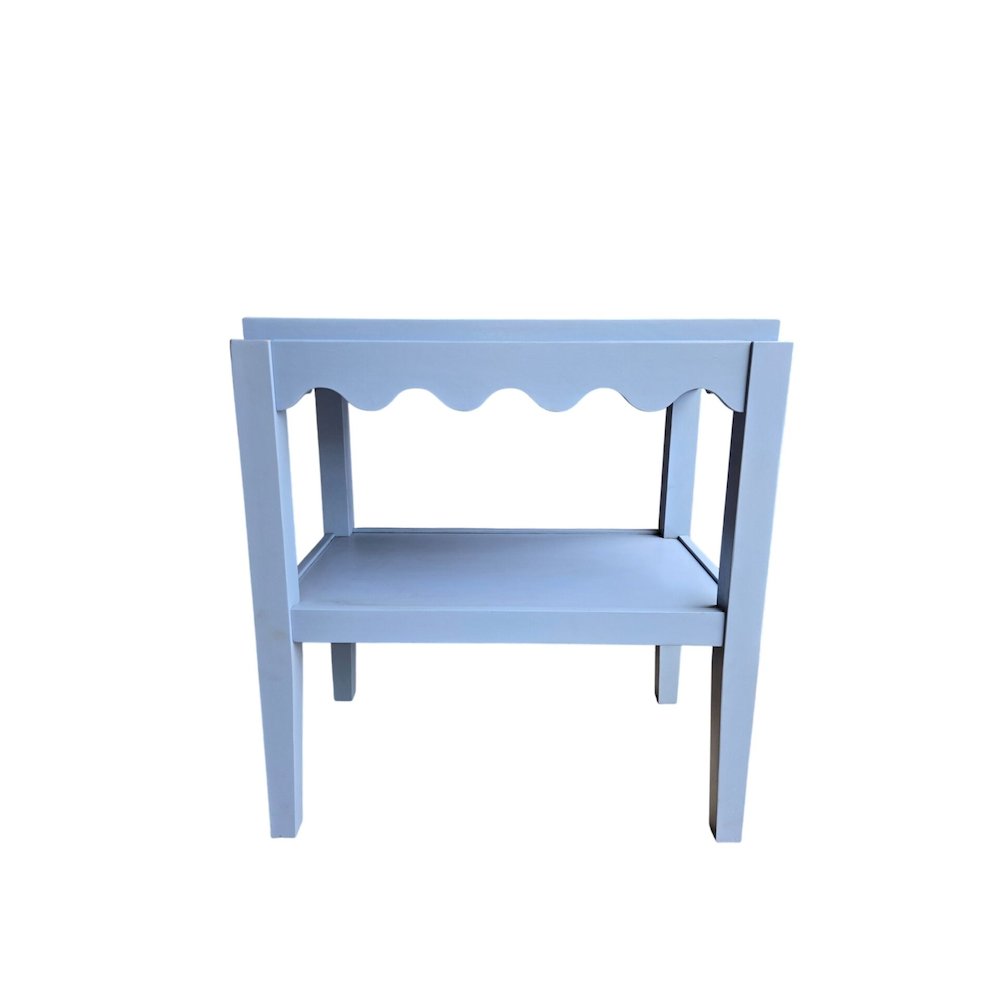 Rectangular Mango Wood Side Table - Decorative Edge and Lower Shelf, Light Blue. Picture 4