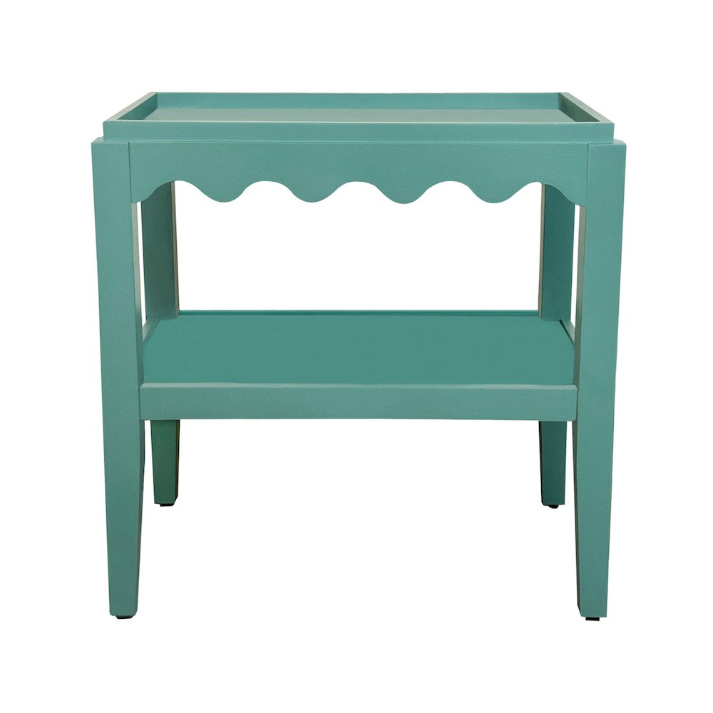Rectangular Mango Wood Side Table,Decorative Edge and Lower Shelf,Seagrass Green. Picture 2