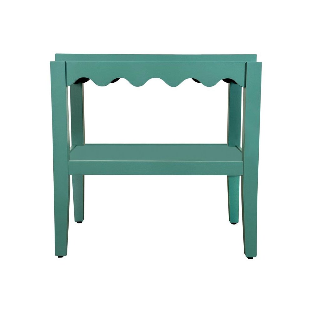 Rectangular Mango Wood Side Table,Decorative Edge and Lower Shelf,Seagrass Green. Picture 4
