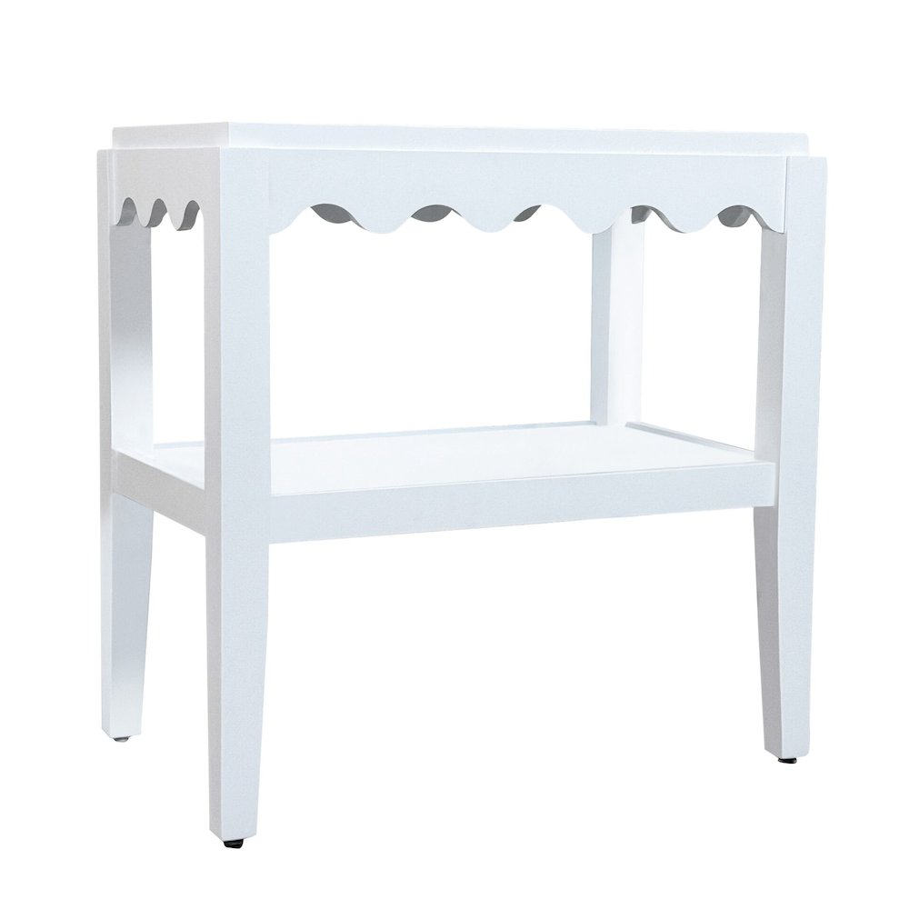 Rectangular Mango Wood Side Table - Decorative Edge and Lower Shelf, White. Picture 1
