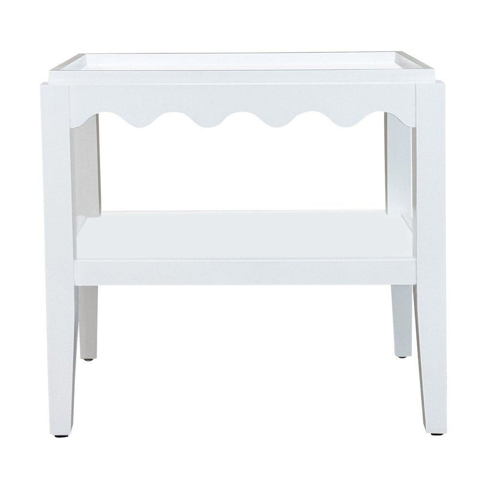 Rectangular Mango Wood Side Table - Decorative Edge and Lower Shelf, White. Picture 2