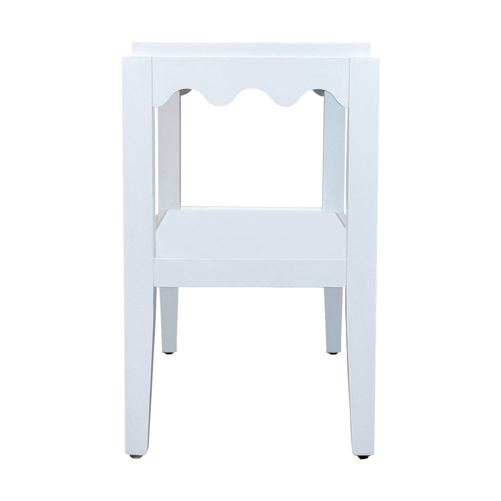 Rectangular Mango Wood Side Table - Decorative Edge and Lower Shelf, White. Picture 3