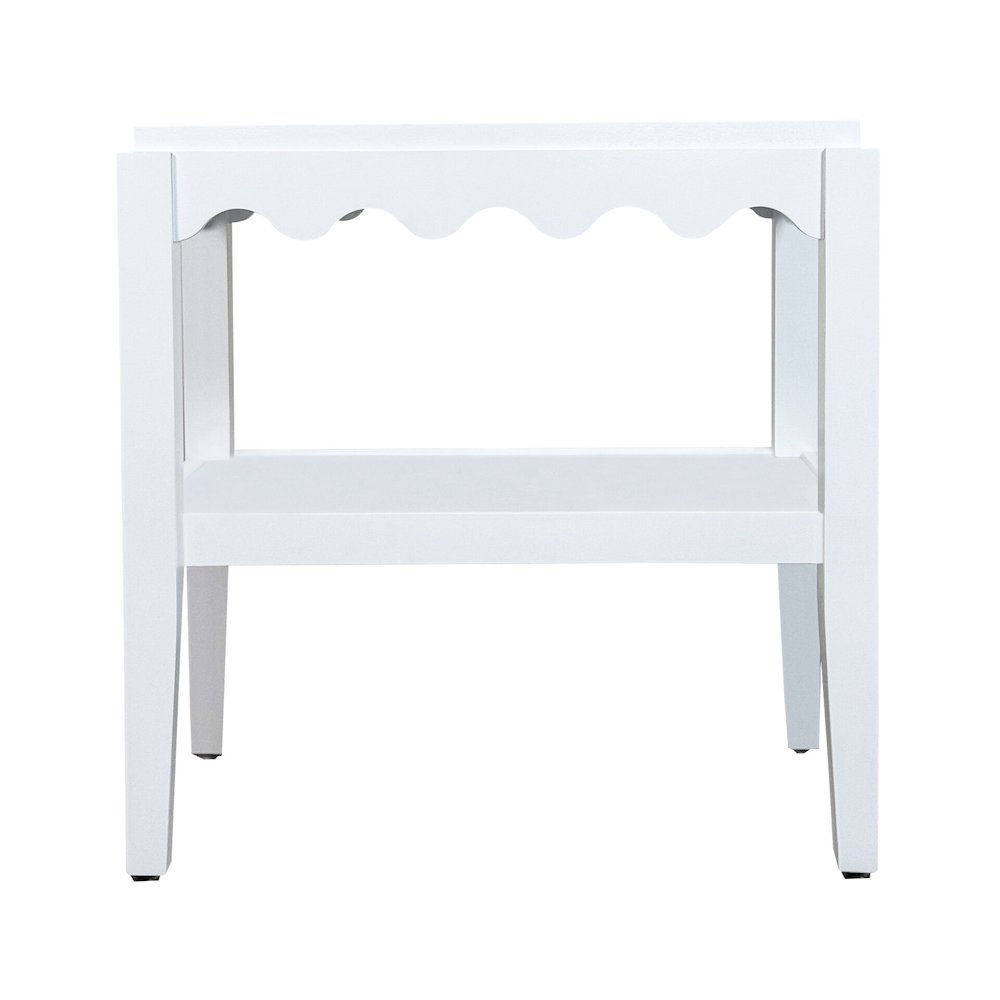 Rectangular Mango Wood Side Table - Decorative Edge and Lower Shelf, White. Picture 4