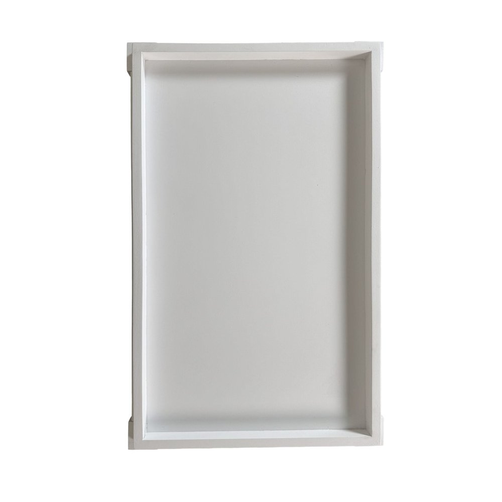 Rectangular Mango Wood Side Table - Decorative Edge and Lower Shelf, White. Picture 5