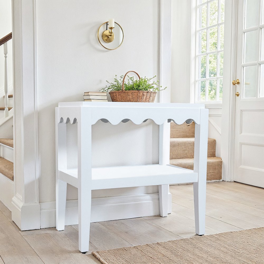 Rectangular Mango Wood Side Table - Decorative Edge and Lower Shelf, White. Picture 6