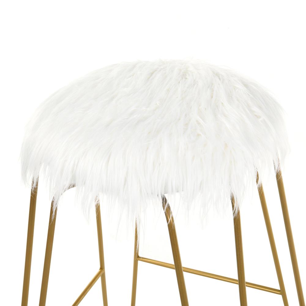 Morrissey 18" Vanity Stool - Gold - White Faux Fur Upholstery. Picture 3