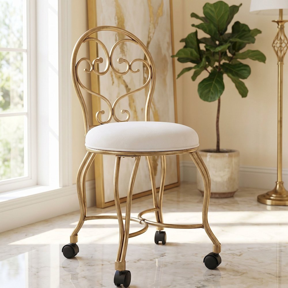 Victorian Vanity Stool with Back - Bronze. Picture 5