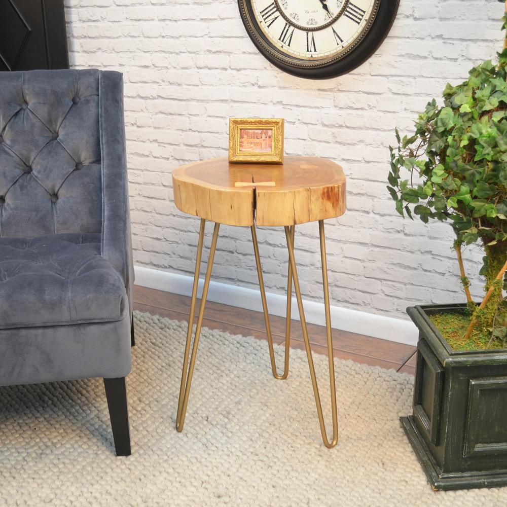 Seti Live Edge Accent Table - Natural Top - Gold Base. Picture 6