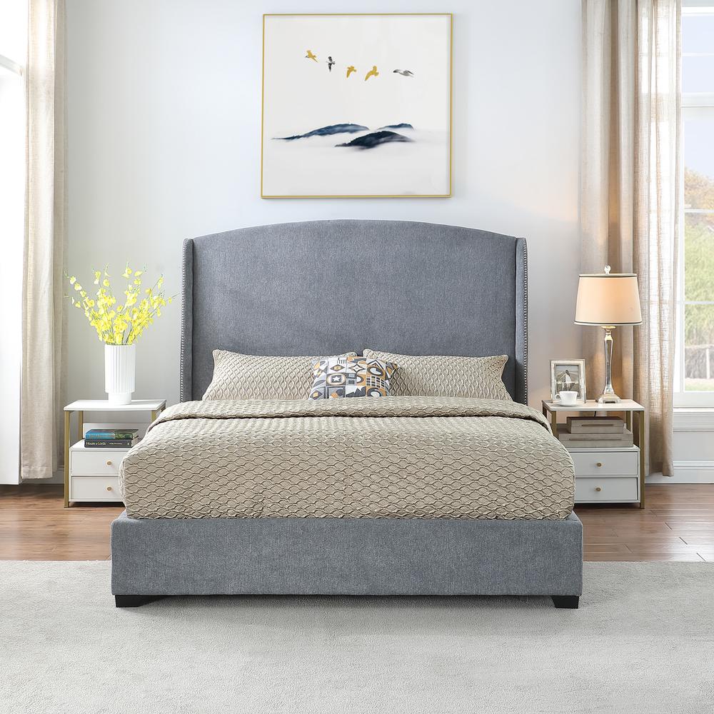 Monterey Upholstered Queen Bed Frame - Gray. Picture 3