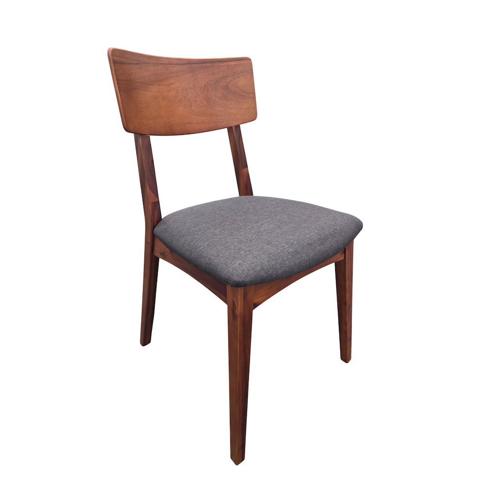Set Of 2 Solid Blackwood Dining Chairs With Gray Upholstered Seats, Natural. Picture 5