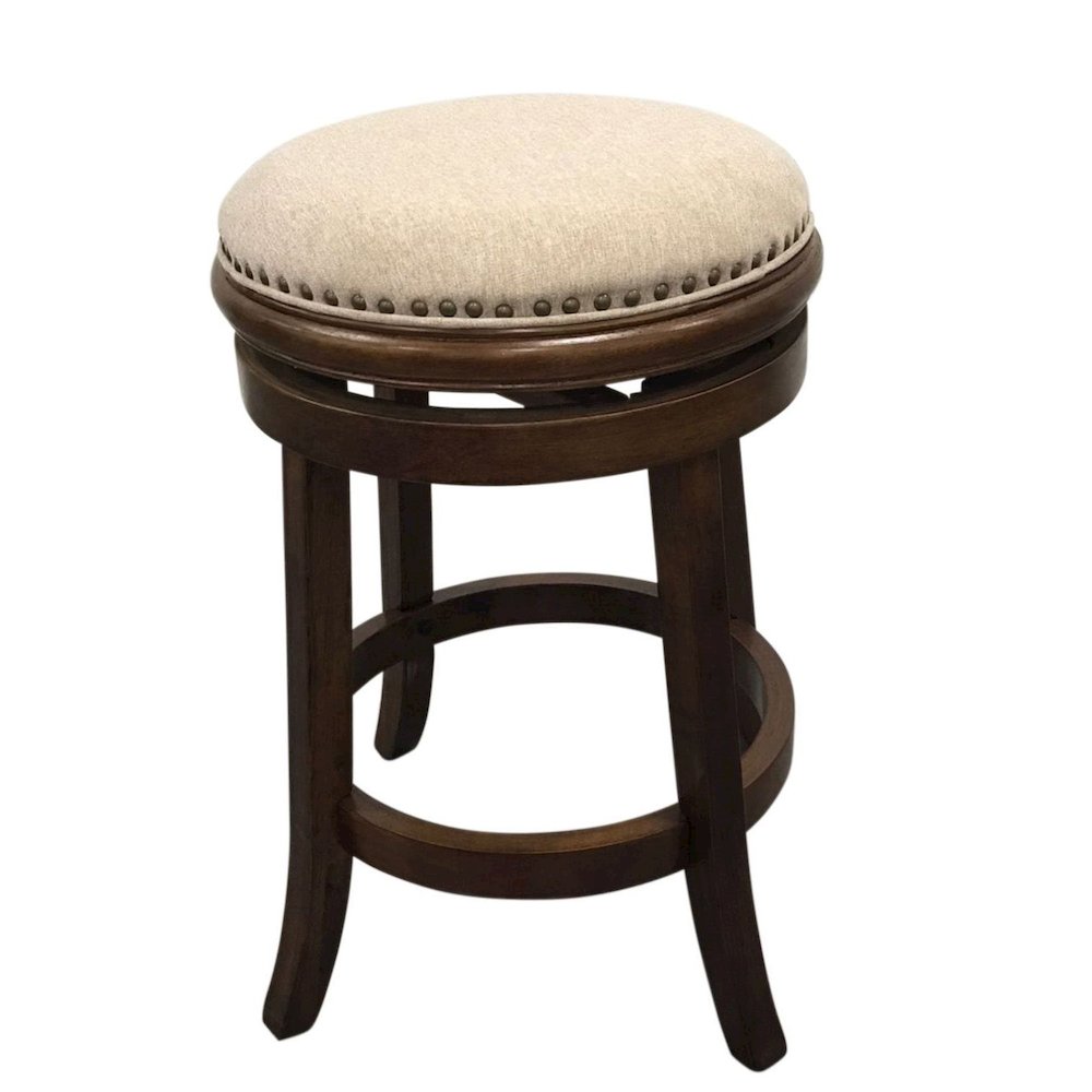 Bennet Upholstered Swivel Barstool - Set of 2 - Walnut - Beige Upholstery. Picture 2