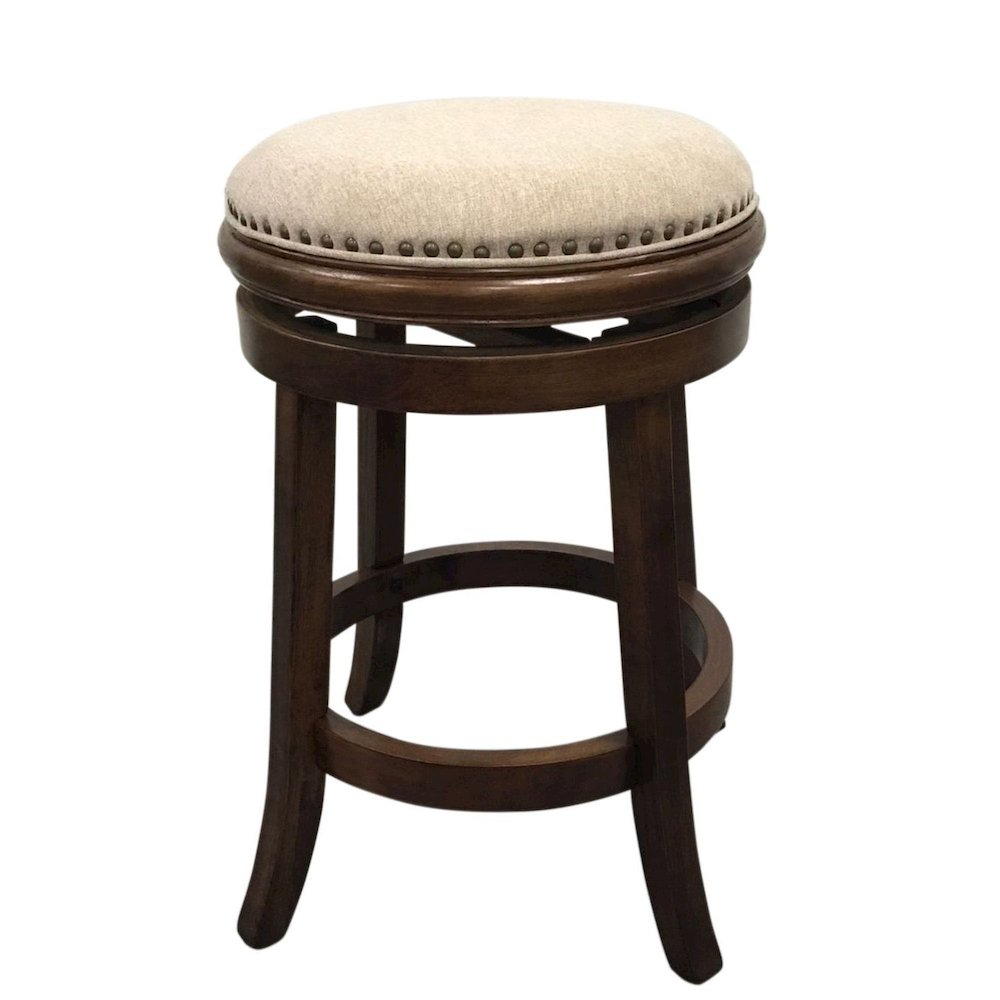 Bennet Upholstered Swivel Barstool - Set of 2 - Walnut - Beige Upholstery. Picture 1