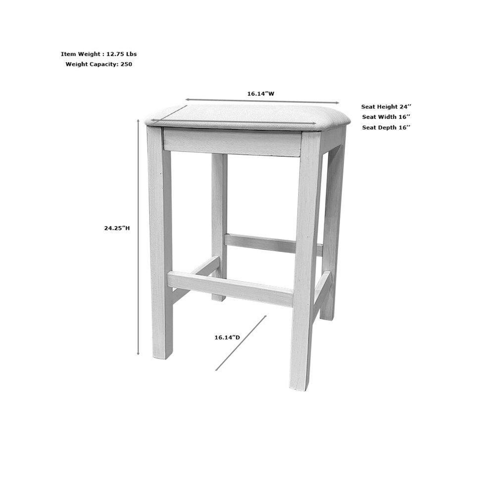 Tristan Backless Counter Stool - Set of 2 - Antique White - White Upholstery. Picture 9