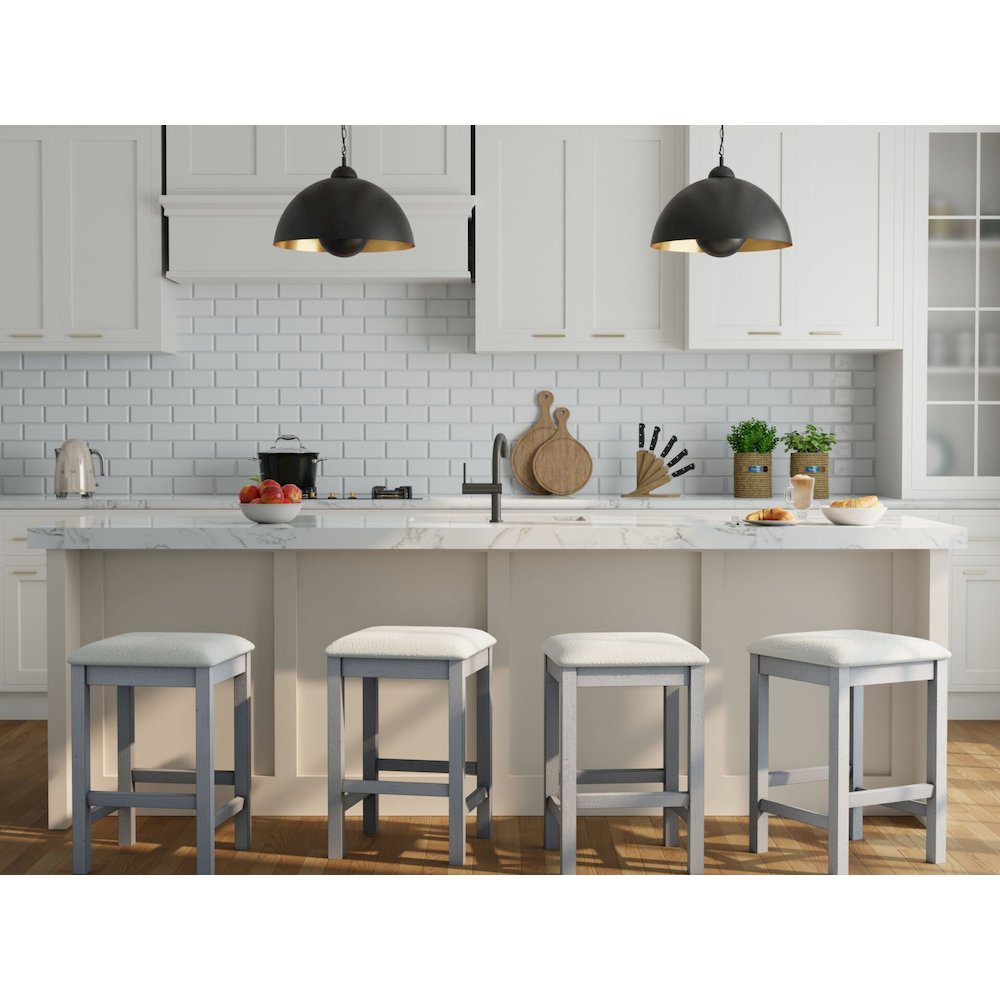 Tristan Backless Counter Stool - Set of 2 - Antique White - White Upholstery. Picture 6