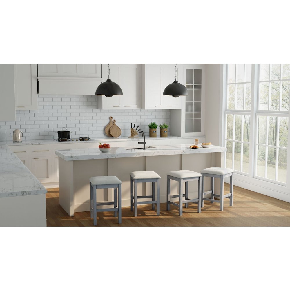 Tristan Backless Counter Stool - Set of 2 - Antique White - White Upholstery. Picture 8