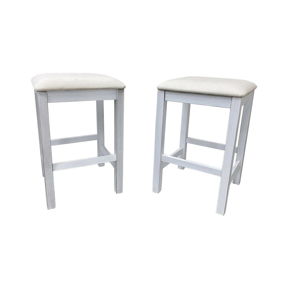 Tristan Backless Counter Stool - Set of 2 - Antique White - White Upholstery. Picture 1