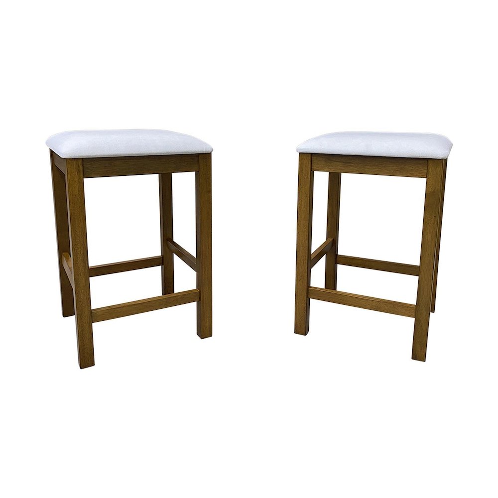 Tristan Backless Counter Stool - Set of 2 - Golden Oak - White Upholstery. Picture 1