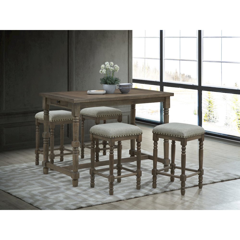 Brittany Bar Table with 4 Counter Stools - Vintage Walnut. Picture 5