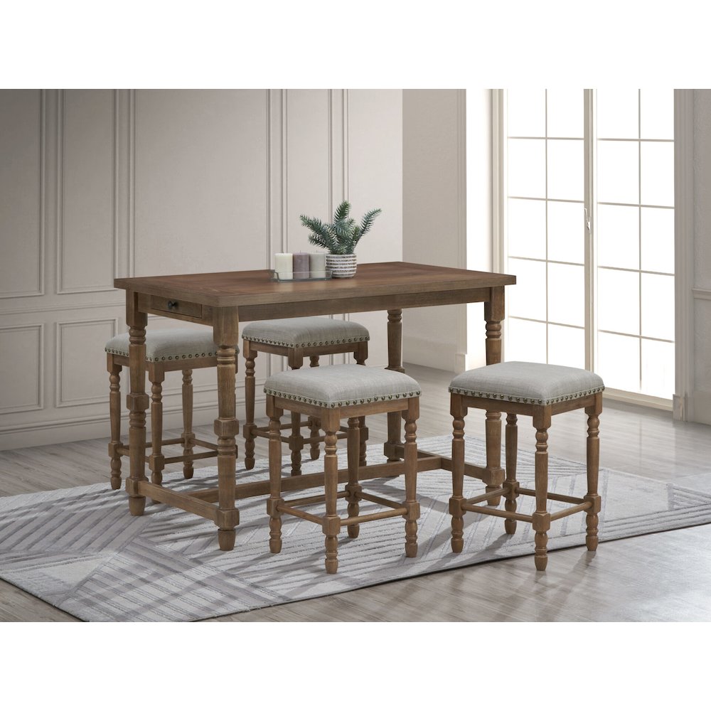 Brittany Bar Table with 4 Counter Stools - Vintage Walnut. Picture 3