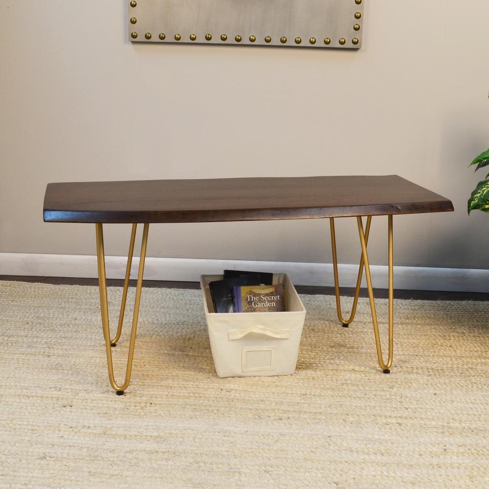 Seti Live Edge Coffee Table/Bench - Elm Top - Gold Base. Picture 8