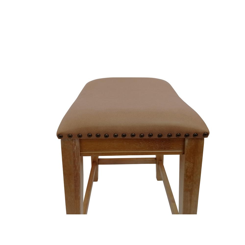 25" Saddle Counter Stool - Set of 2 - Natural Oak - Saddle Brown Upholstery. Picture 6