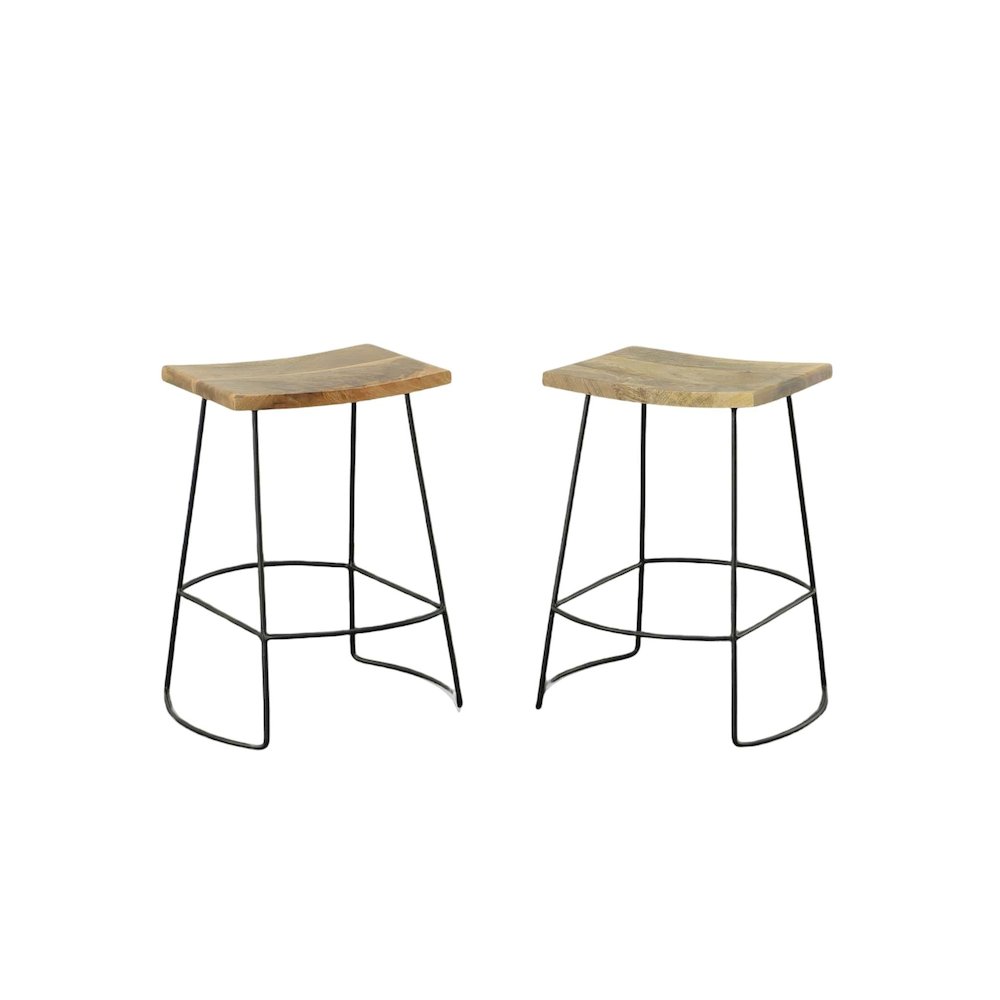 Reece 25" Saddle Seat Midcentury Counter Stool - Set of 2 - Natural/Black. Picture 1