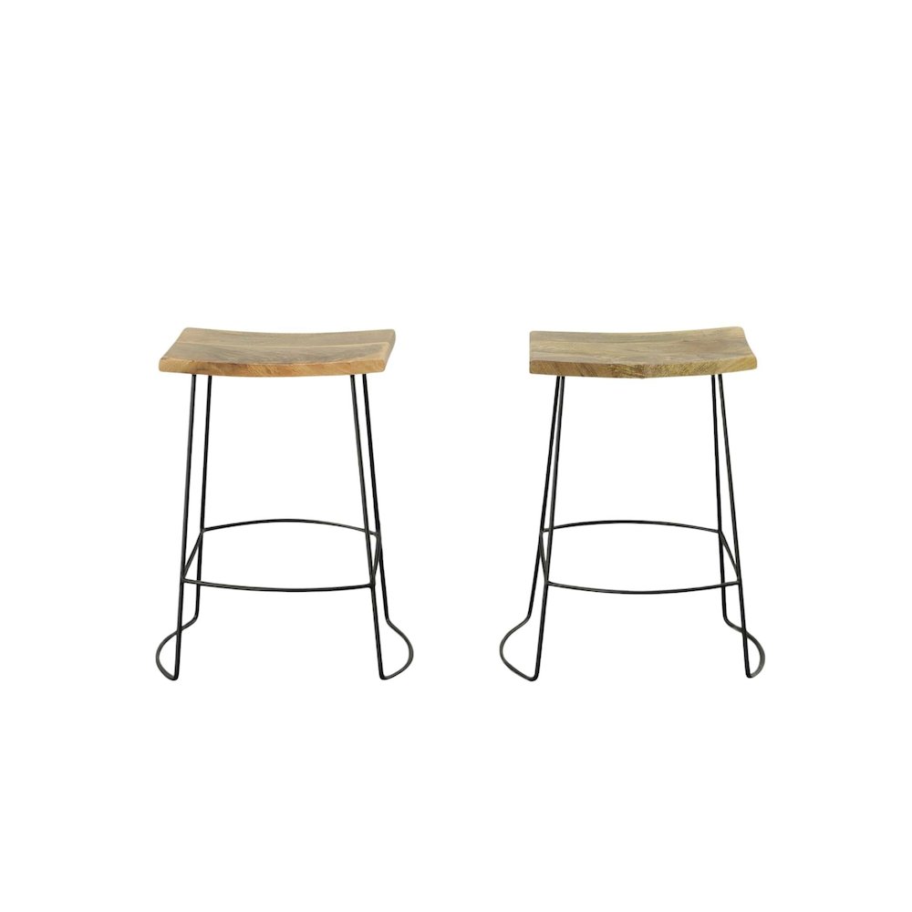 Reece 25" Saddle Seat Midcentury Counter Stool - Set of 2 - Natural/Black. Picture 2