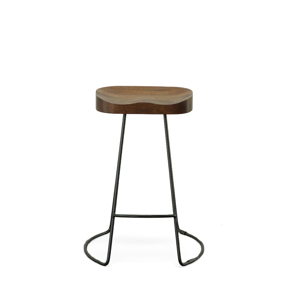 25" Metal Base Saddle Seat Counter Stool - Set of 2 - Chestnut Seat - Black Base. Picture 4