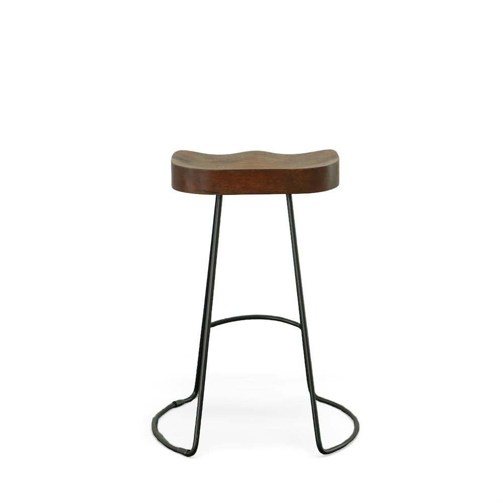 25" Metal Base Saddle Seat Counter Stool - Set of 2 - Chestnut Seat - Black Base. Picture 5