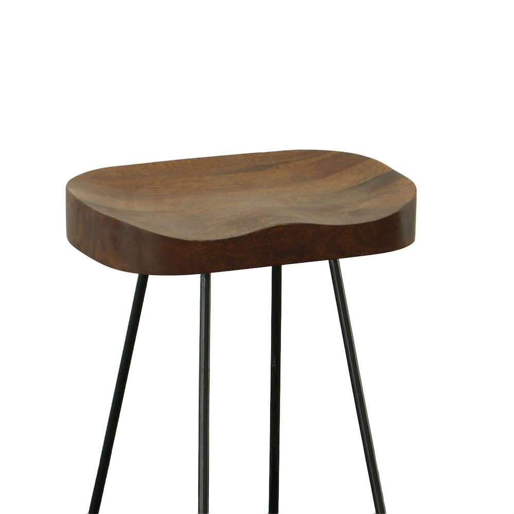 25" Metal Base Saddle Seat Counter Stool - Set of 2 - Chestnut Seat - Black Base. Picture 6