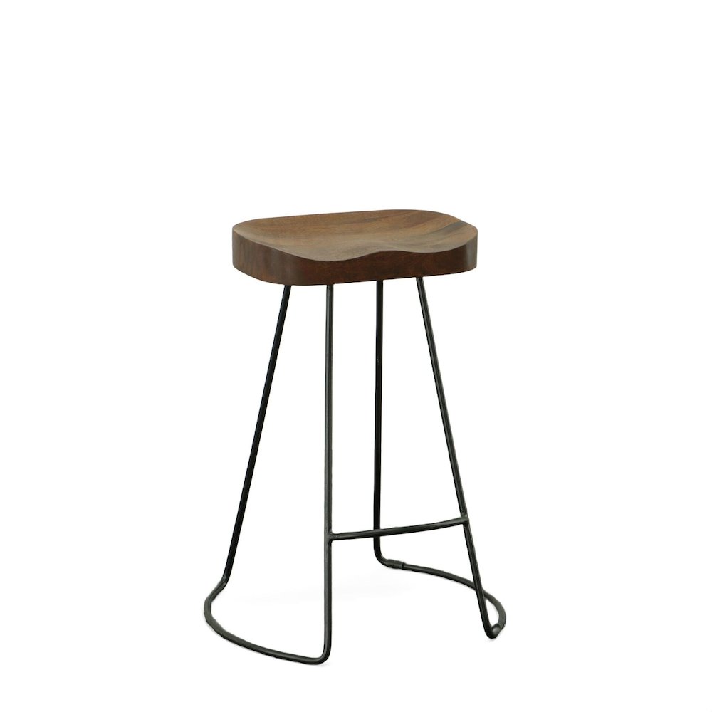 25" Metal Base Saddle Seat Counter Stool - Set of 2 - Chestnut Seat - Black Base. Picture 3