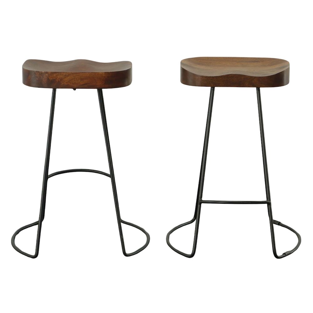 25" Metal Base Saddle Seat Counter Stool - Set of 2 - Chestnut Seat - Black Base. Picture 2